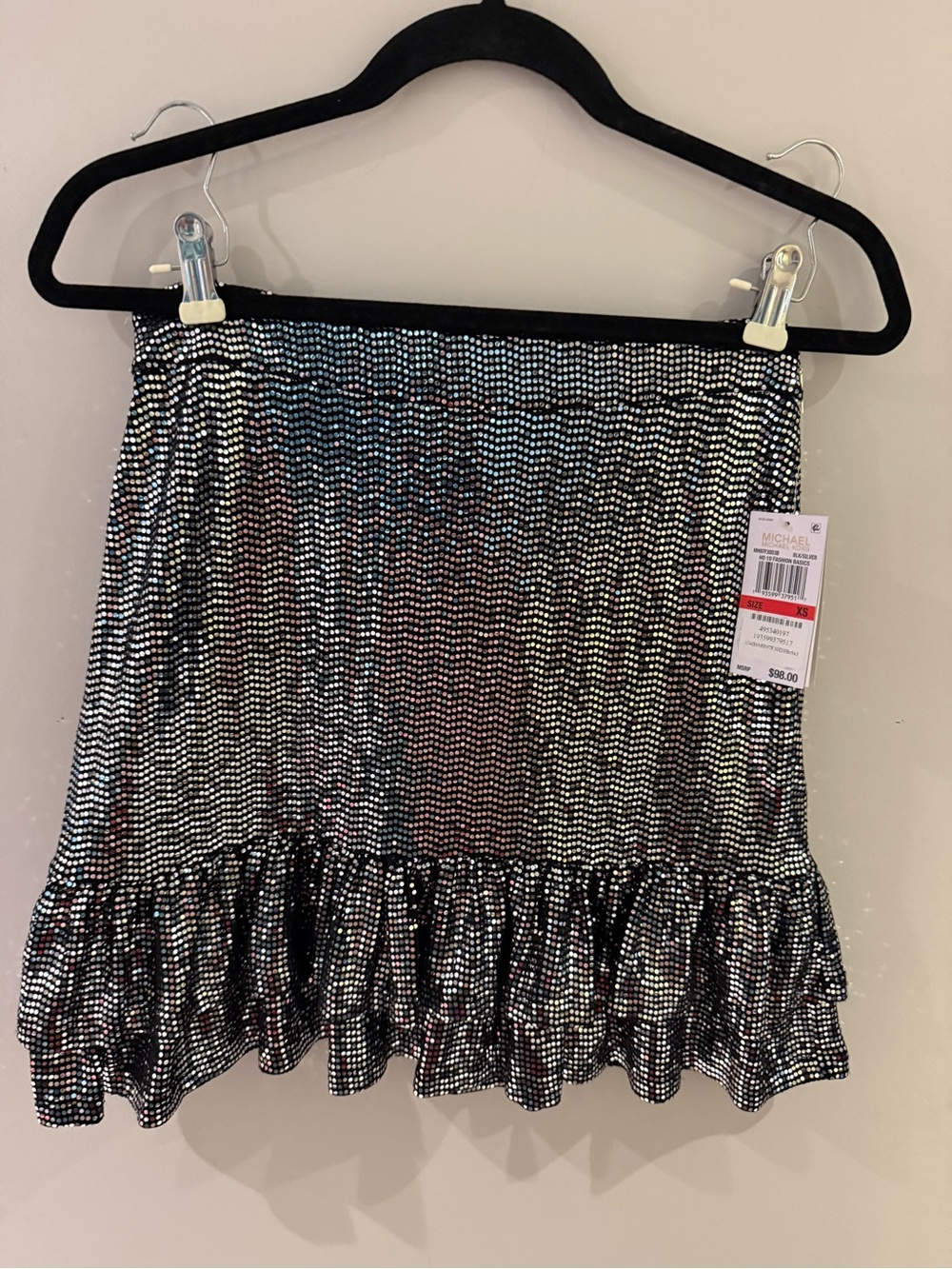 Michael Kors Silver Sequin Ruffle Mini Skirt